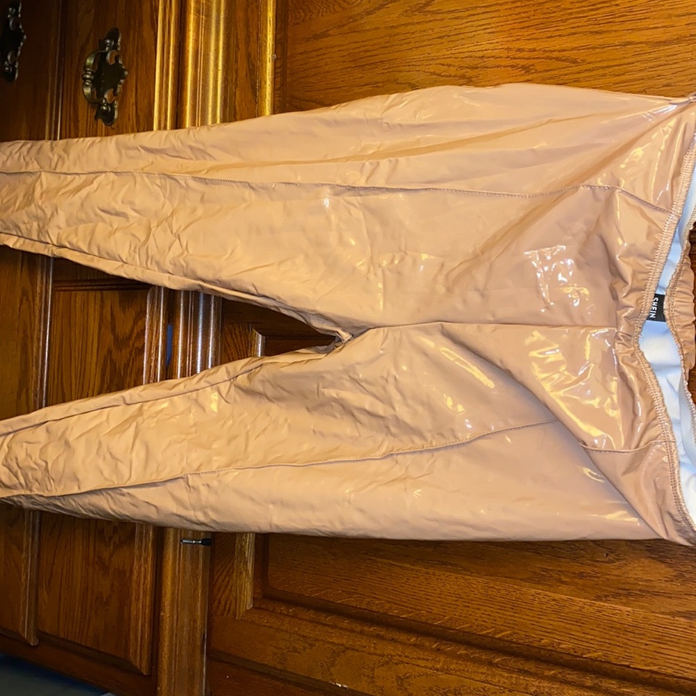 Leather beige pants
